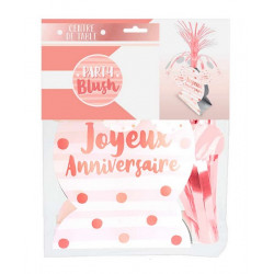 Centre De Table Joyeux Anniversaire Couleur Blanc Et Rose Dore Deco Festive