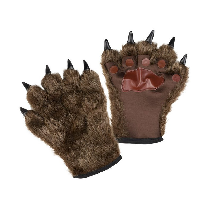 Paire Gants Loup Garou Marron Adulte Accessoire Deguisement Halloween